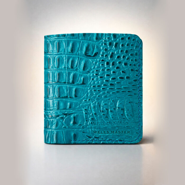 портмоне из натуральной кожи кайман ручной работы бирюзовый