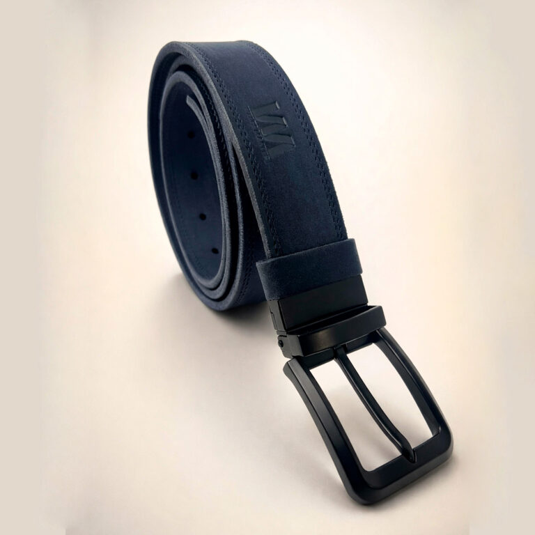 кожаный ремень синий 35 мм