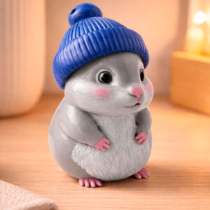 03 фигурка хомяк серый в шапочке игрушка на ёлку сувенир