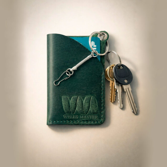 картхолдер из натуральной кожи ручной работы зелёный