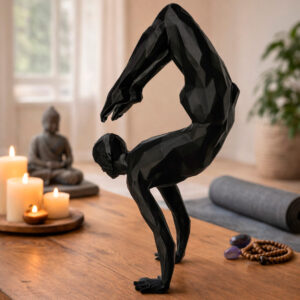 статуэтка йога человек полигональная для интерьера чёрная
