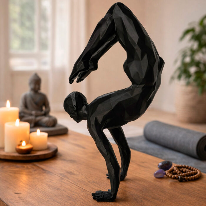 статуэтка йога человек полигональная для интерьера чёрная