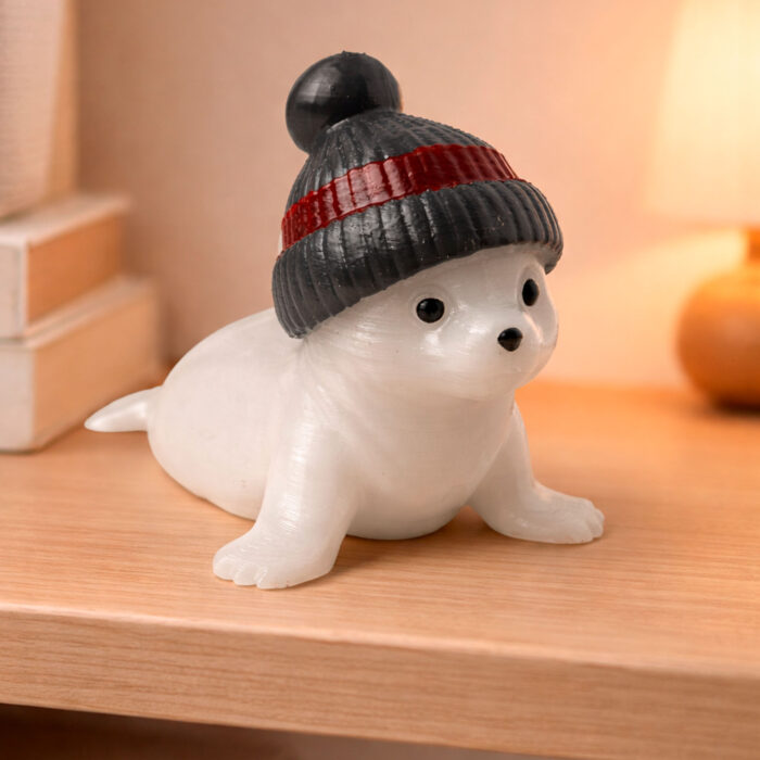 фигурка тюлень белёк белый в шапочке игрушка на ёлку сувенир