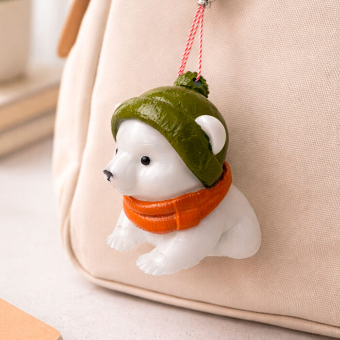 4 фигурка мишка полярный белый в шапочке игрушка на ёлку сувенир