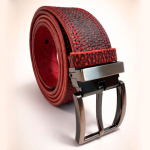 ремень мужской из натуральной кожи ручной работы прошитый красный