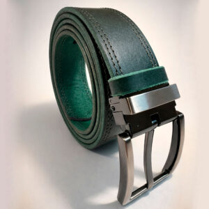 ремень мужской из натуральной кожи ручной работы прошитый зелёный мох
