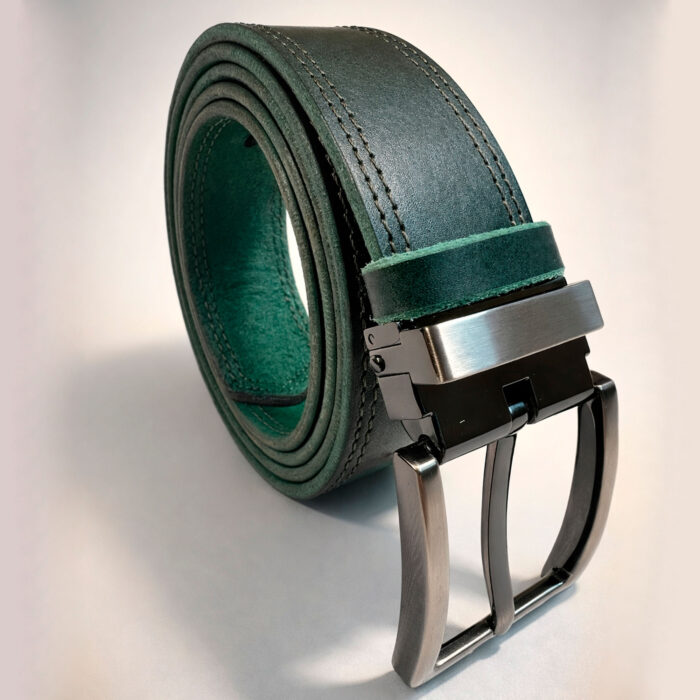 1 ремень мужской из натуральной кожи ручной работы прошитый зелёный мох