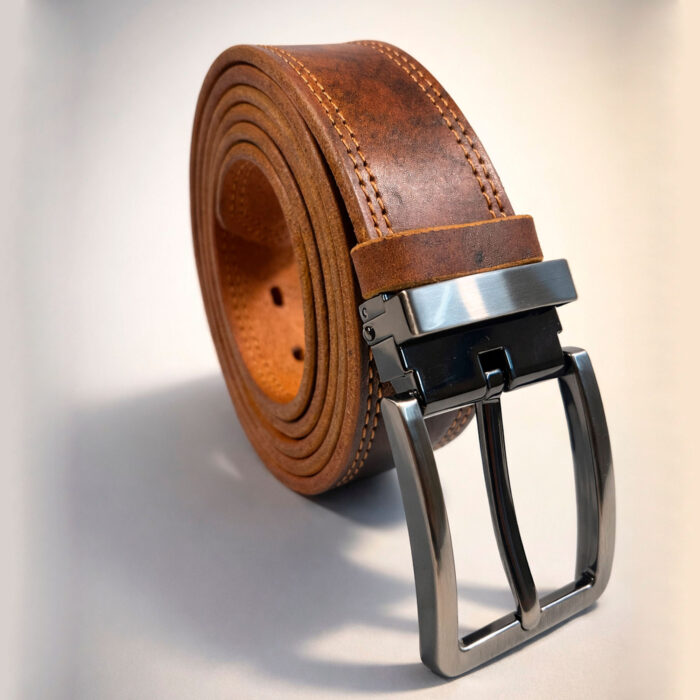 ремень мужской из натуральной кожи ручной работы прошитый зелёный мох