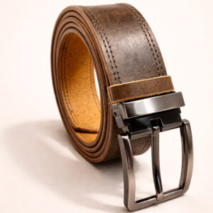 ремень мужской из натуральной кожи ручной работы прошитый серо-оливковый
