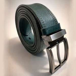 ремень мужской из натуральной кожи ручной работы прошитый сине-зелёный