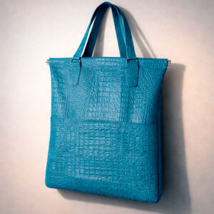 Женская сумка-шоппер из бирюзовой кожи кайман с рамочным замком