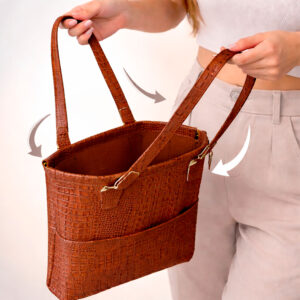 Женская сумка-шоппер из коричневый кожи кайман с рамочным замком