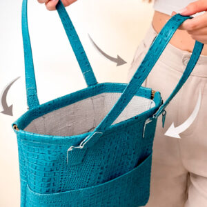 Женская сумка-шоппер из бирюзовой кожи кайман с рамочным замком