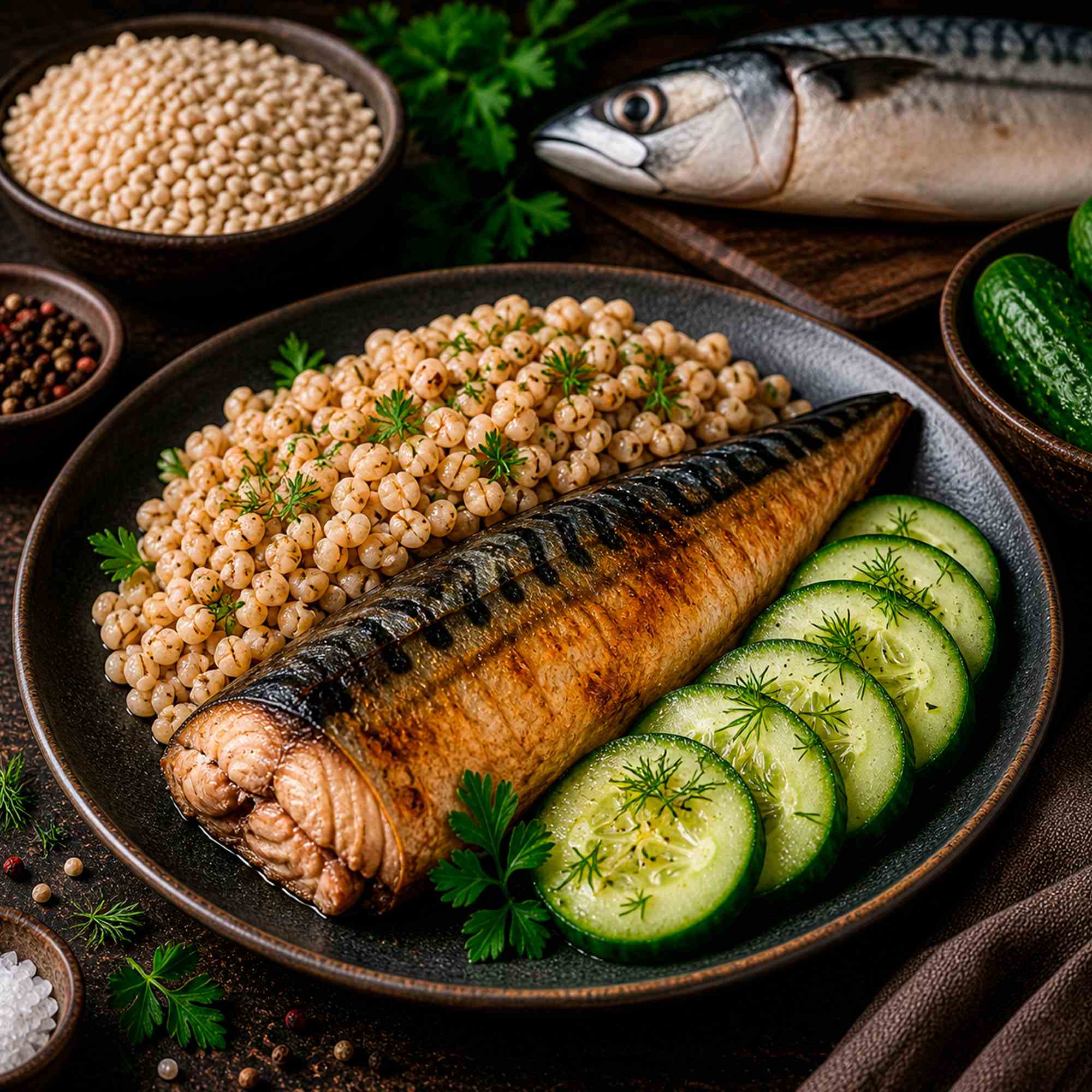 Скумбрия с перловкой