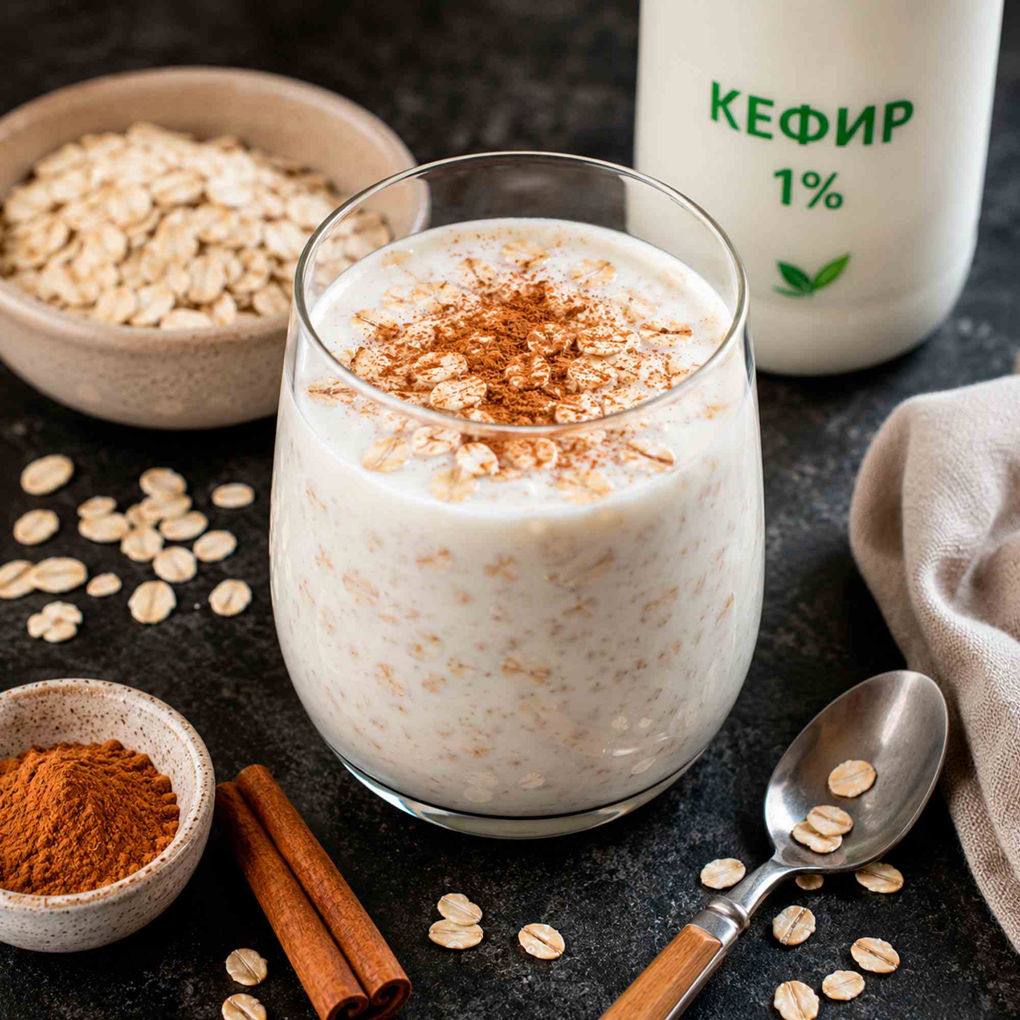 Кефир с овсянкой и корицей