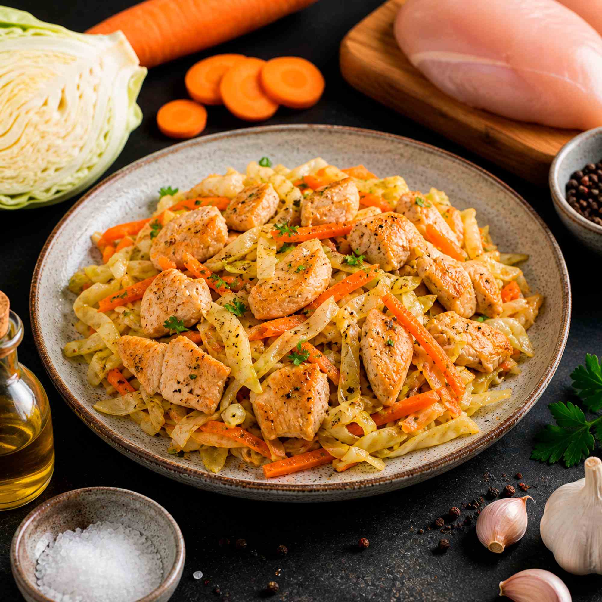Курица с капустой и морковью