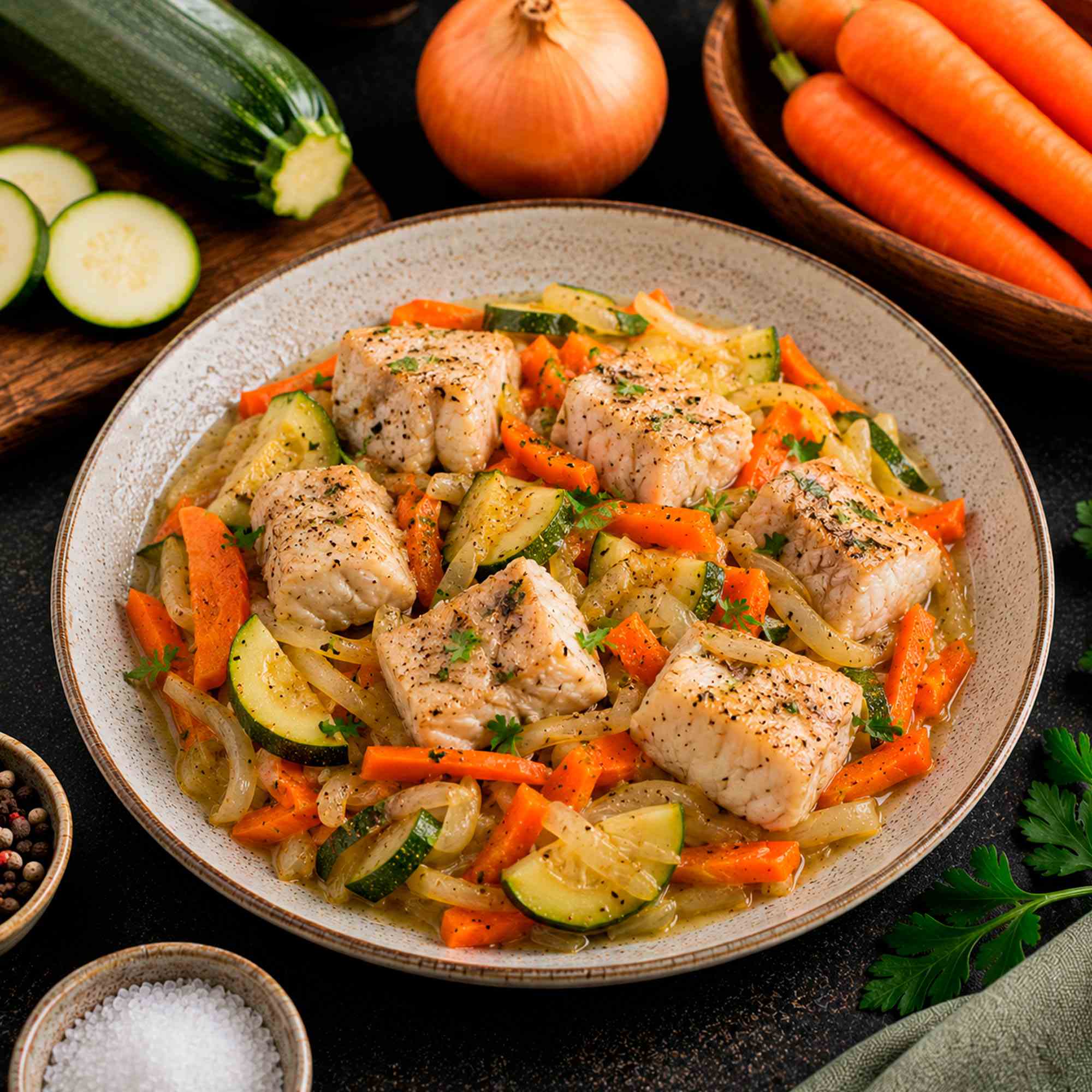 Минтай с овощами