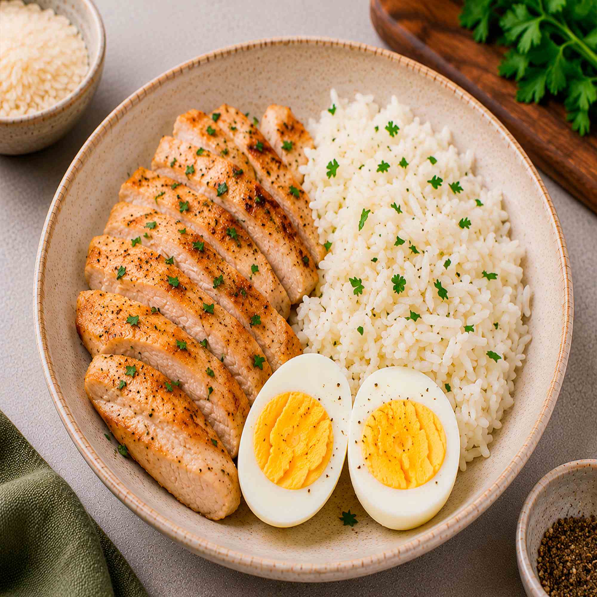 Индейка с рисом и яйцом