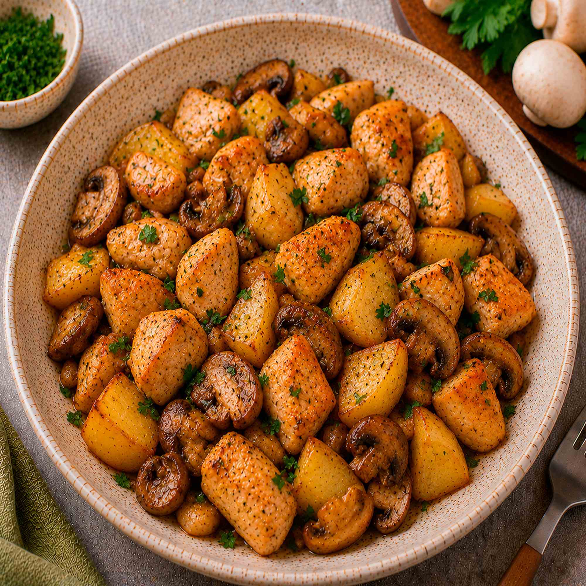Курица с картофелем и грибами