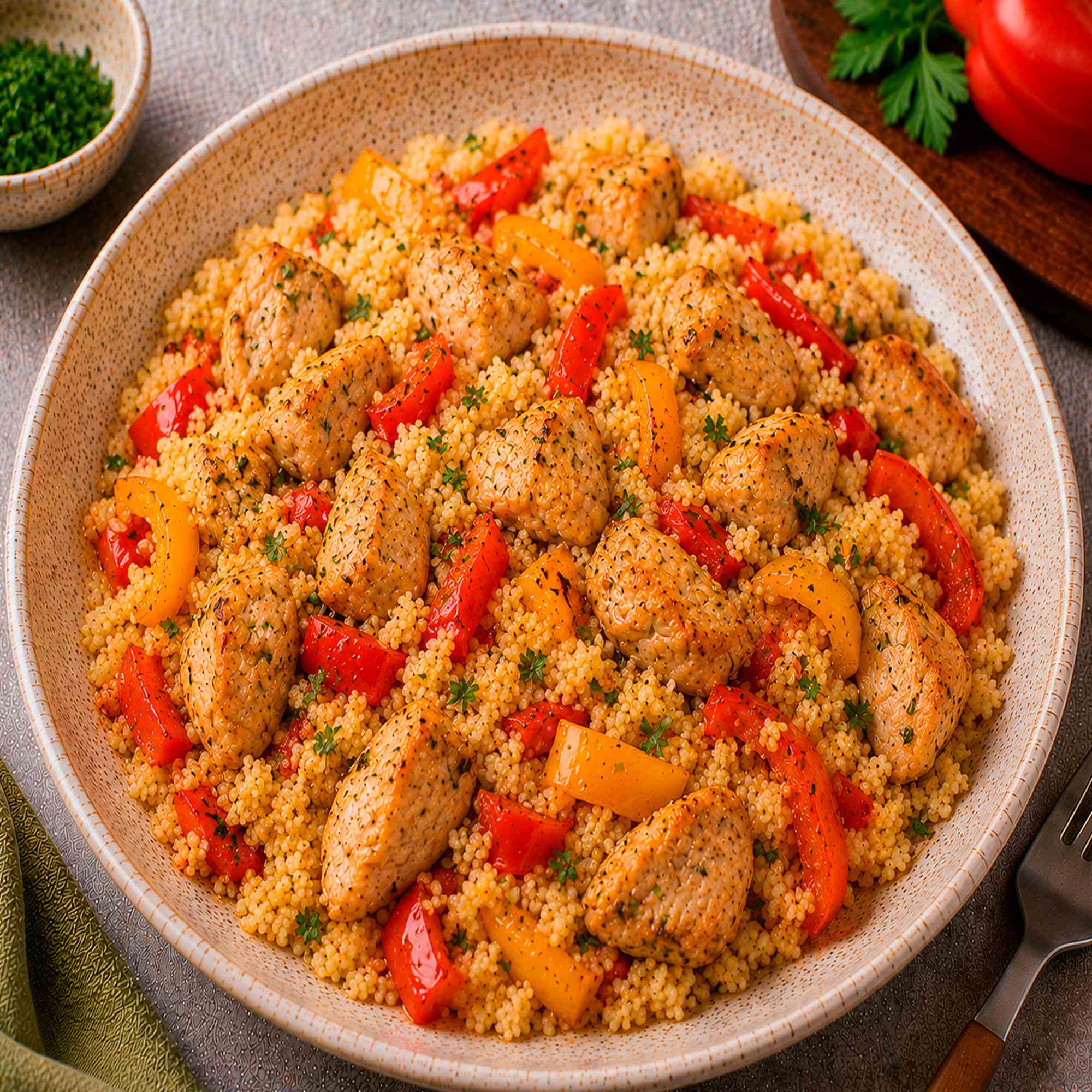 Индейка с кускусом и перцем