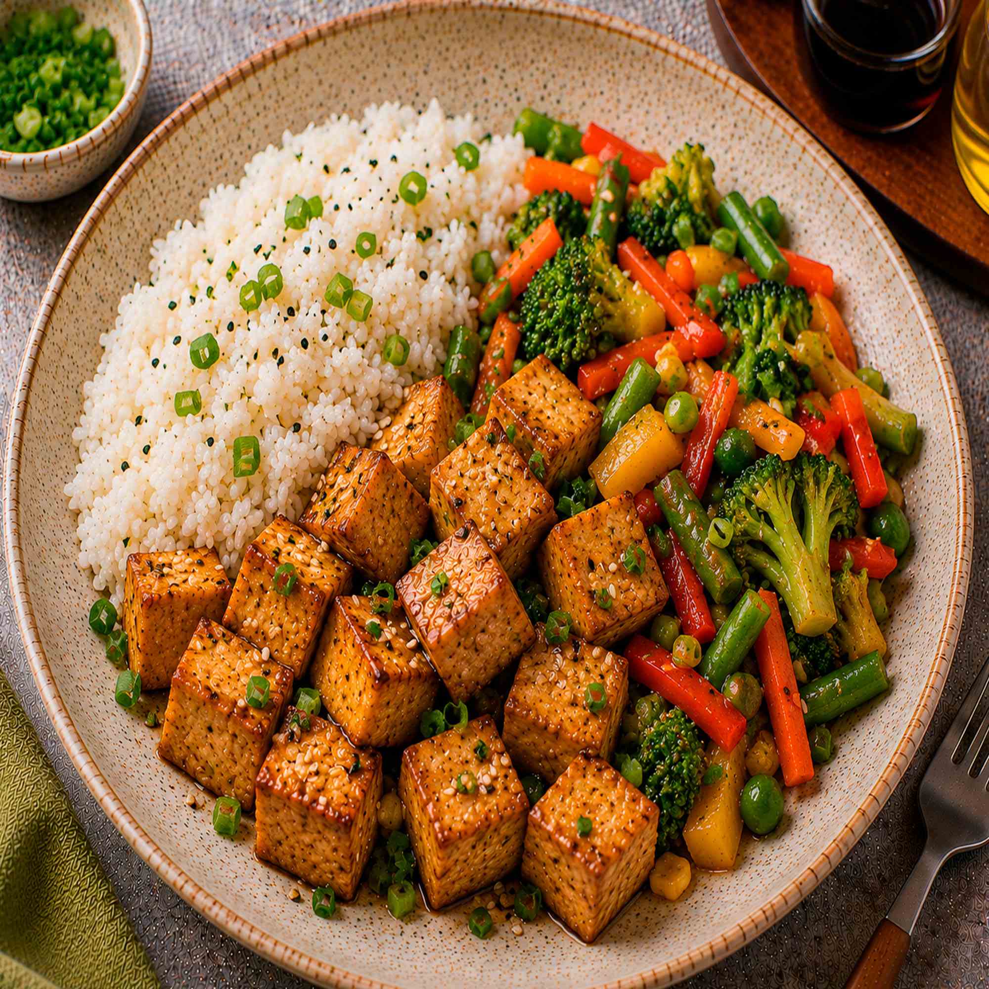 Тофу с рисом и овощами