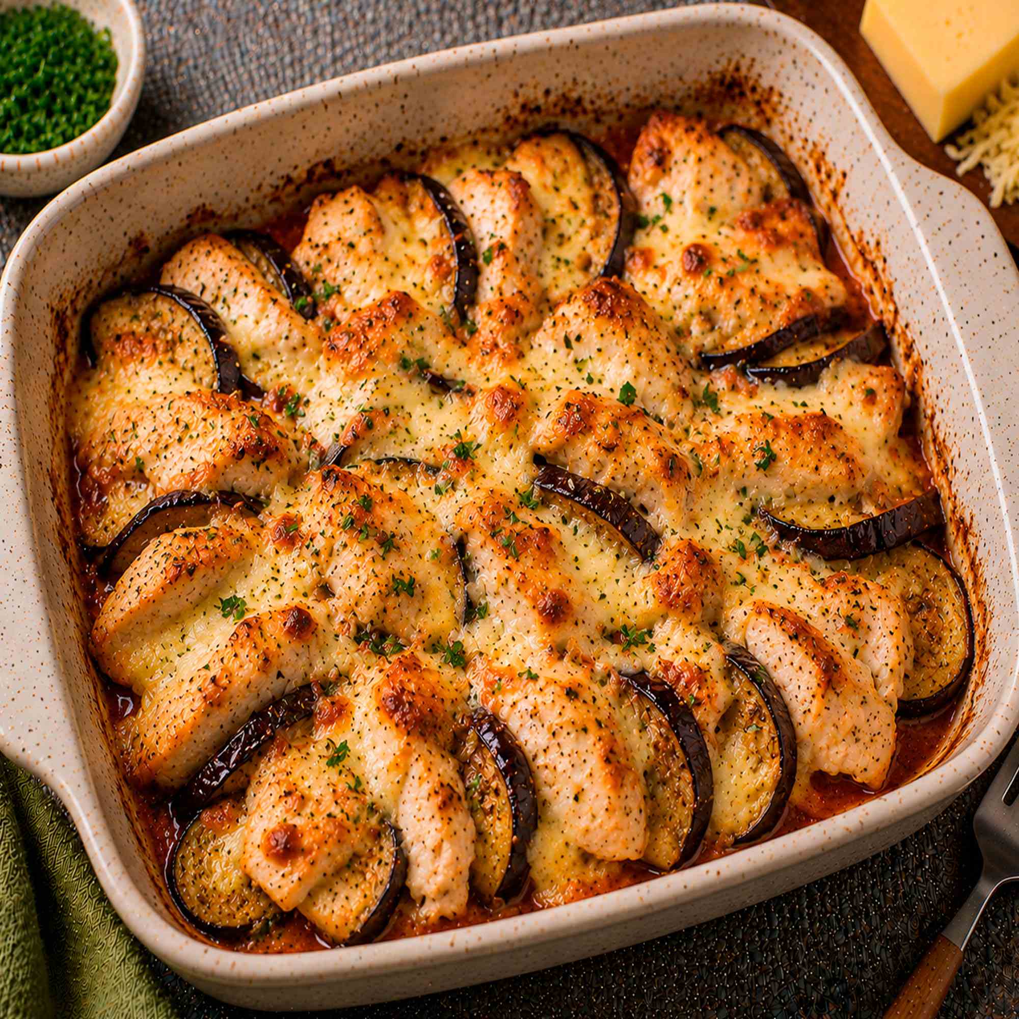 Курица с баклажаном и сыром