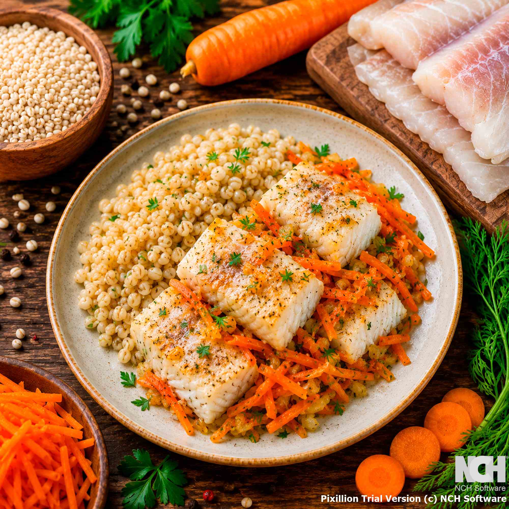 Минтай с перловкой