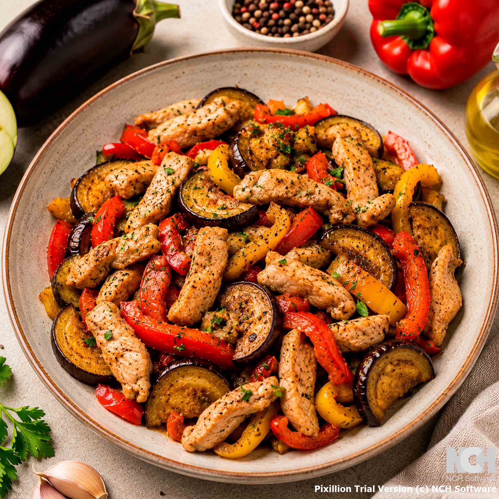 Индейка с баклажаном и перцем