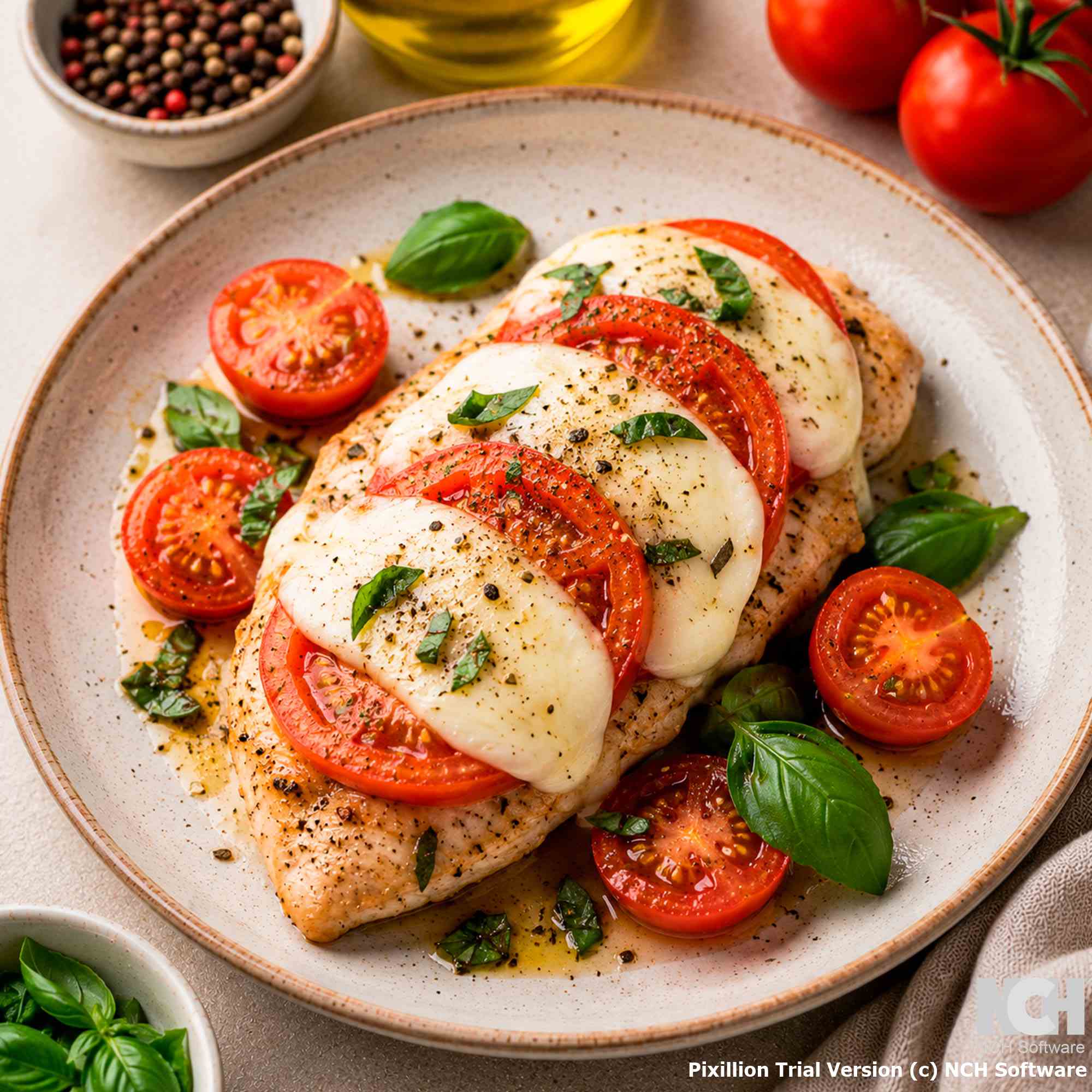 Курица с моцареллой и томатами