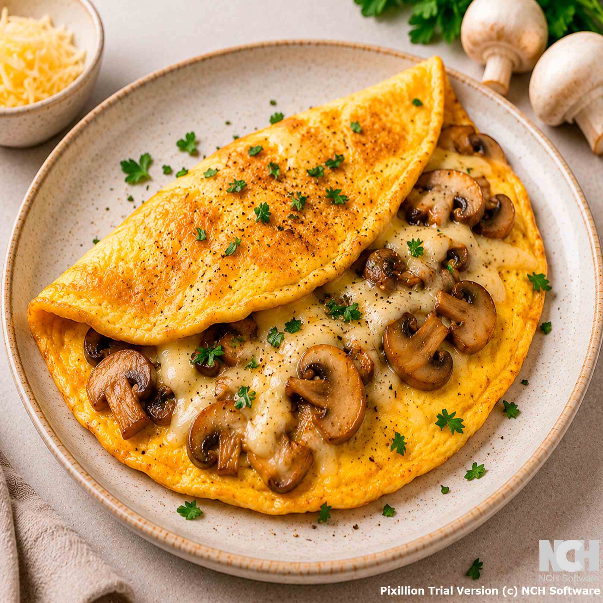 Омлет с шампиньонами и сыром