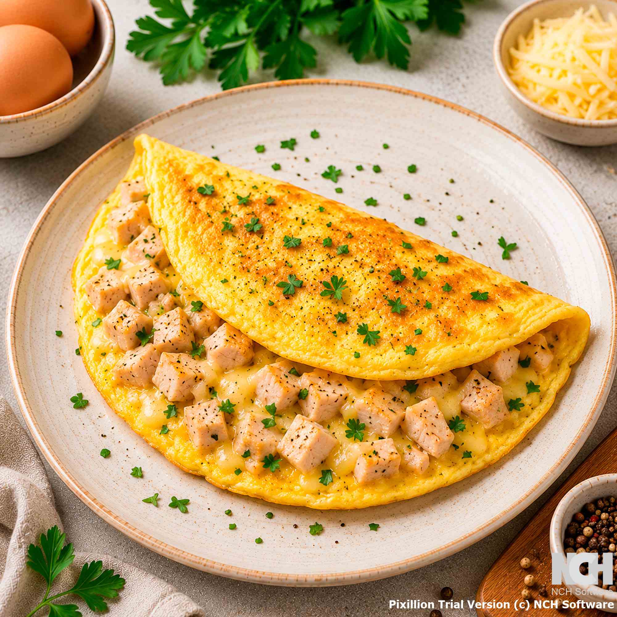 Омлет с индейкой и сыром
