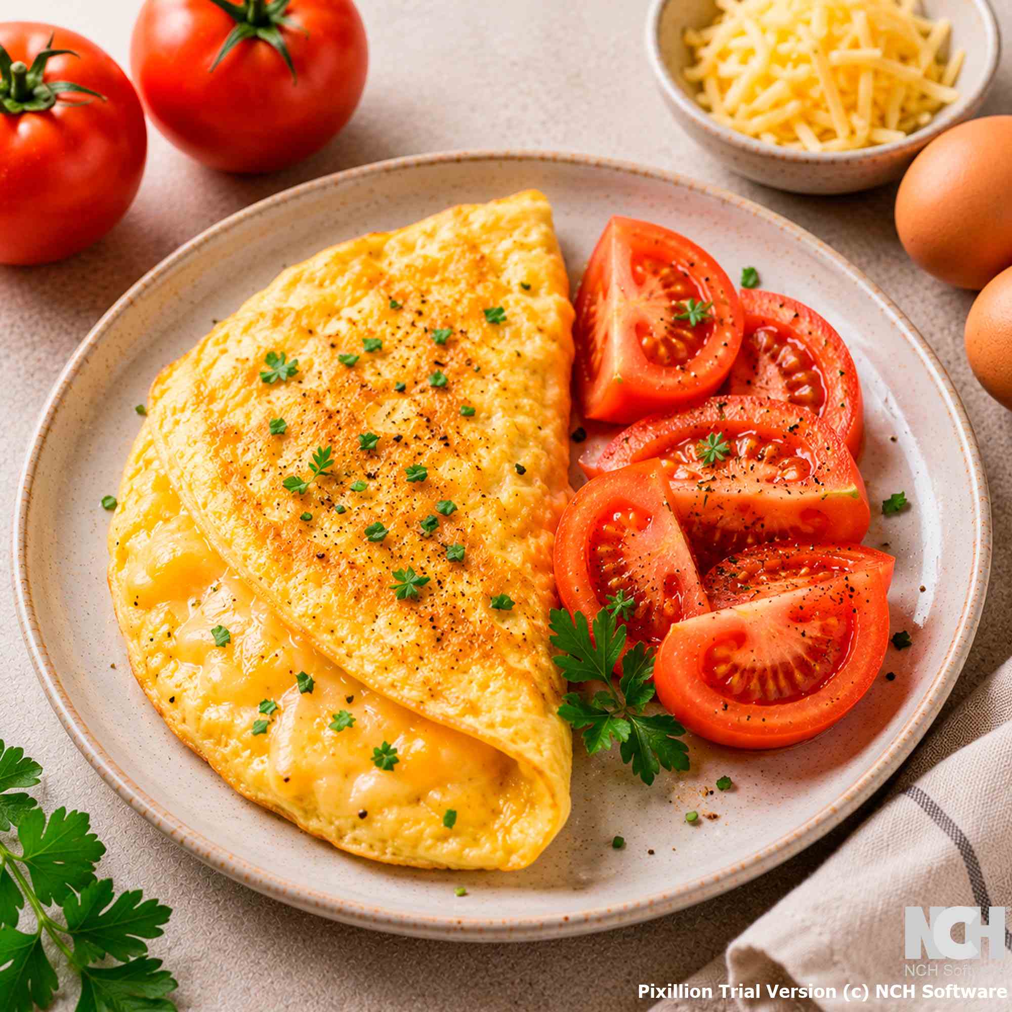Омлет с сыром и помидорами