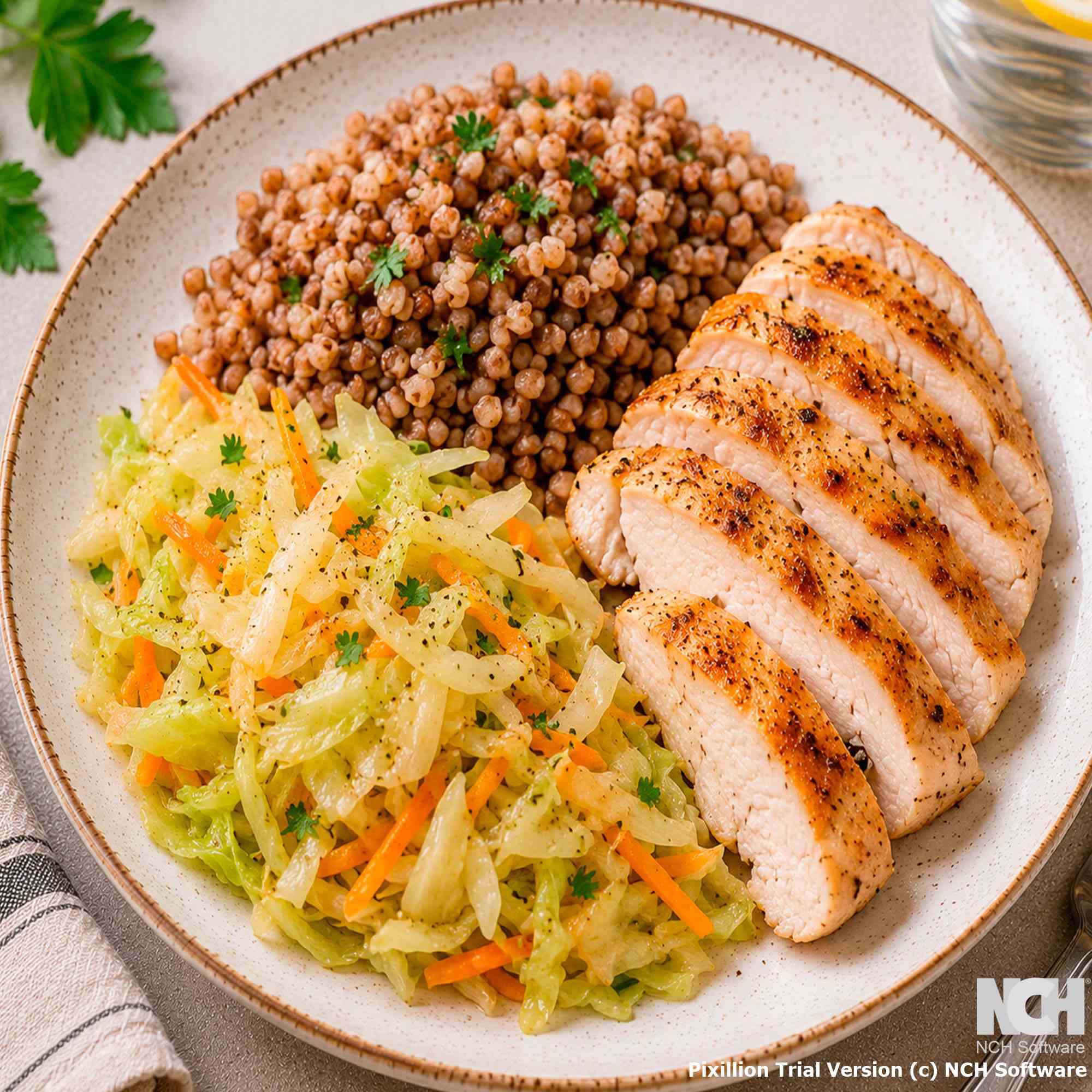 Курица с гречкой и капустой