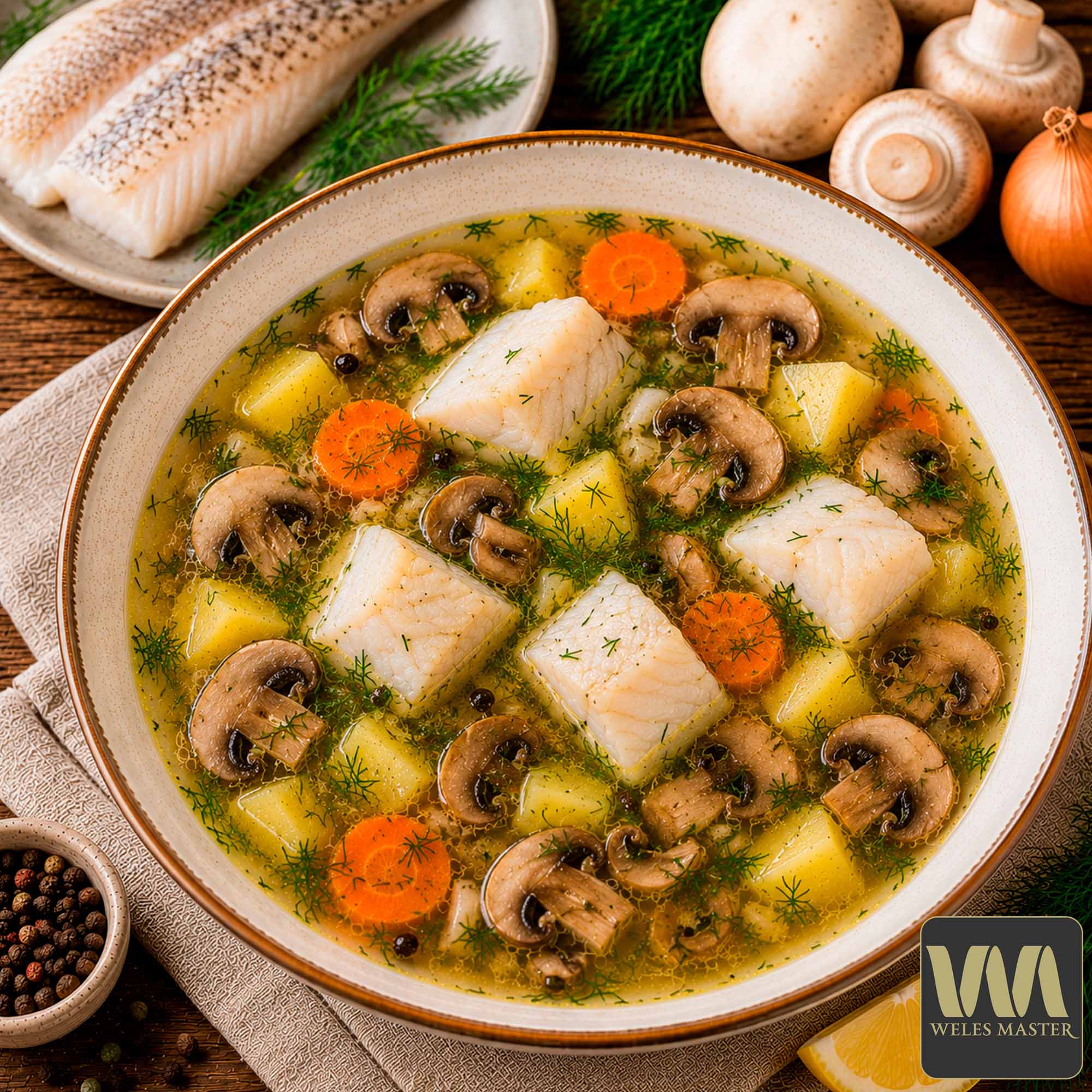 Рыбный суп с шампиньонами