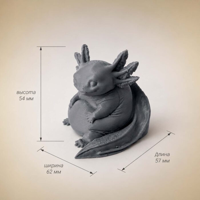 3 Серая коллекционная фигурка Аксолотль Плюх из PETG