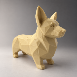 01 сайт Интерьерная полигональная фигурка Корги из ABS бежевая 3D-печать