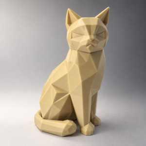 01 сайт Интерьерная полигональная фигурка Кот из ABS бежевая 3D-печать