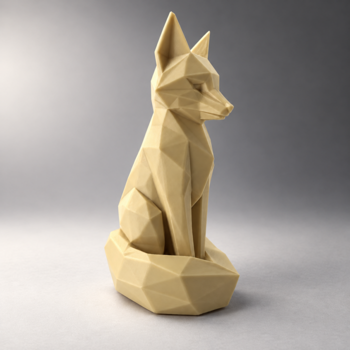 01 сайт Интерьерная полигональная фигурка Лиса из ABS бежевая 3D-печать