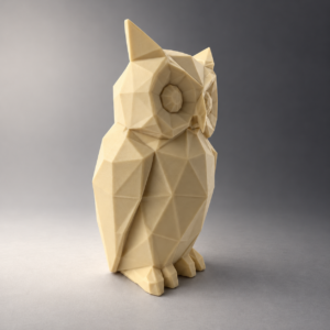 01 сайт Интерьерная полигональная фигурка Сова из ABS бежевая 3D-печать