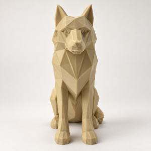 02 САЙТ Интерьерная полигональная фигурка Волк из ABS бежевая 3D-печать