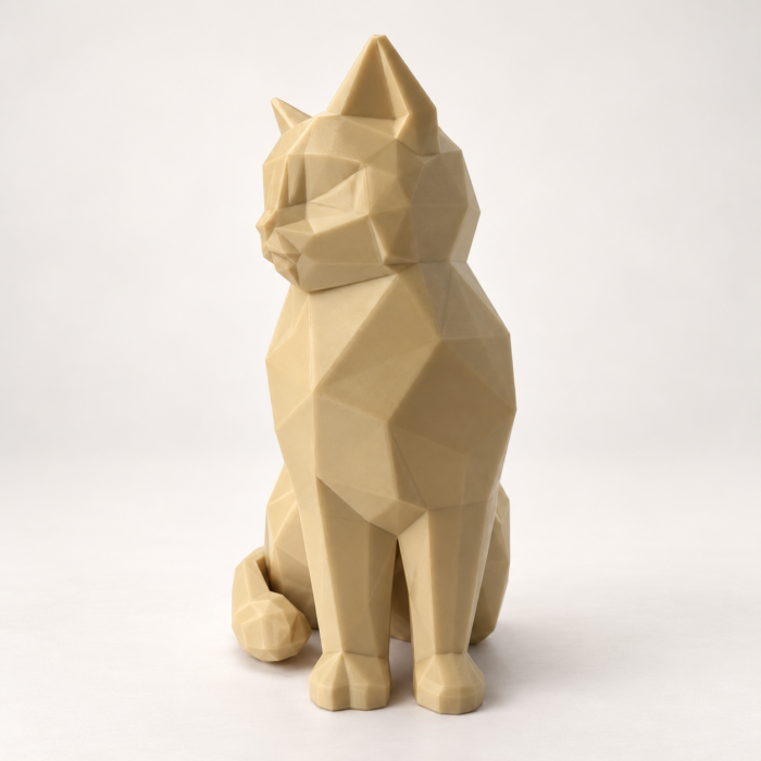 02 сайт Интерьерная полигональная фигурка Кот из ABS бежевая 3D-печать