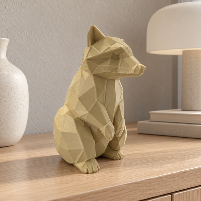 06 сайт Интерьерная полигональная фигурка Енот из ABS бежевая 3D-печать