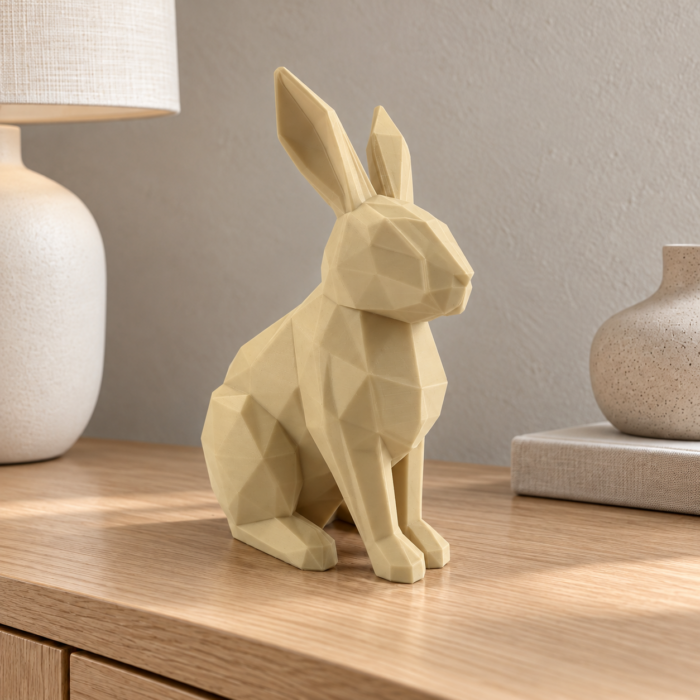 06 сайт Интерьерная полигональная фигурка Заяц из ABS бежевая 3D-печать