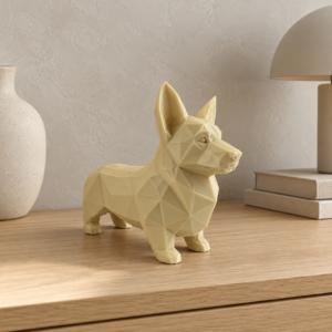 06 сайт Интерьерная полигональная фигурка Корги из ABS бежевая 3D-печать