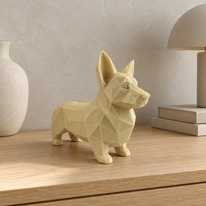 06 сайт Интерьерная полигональная фигурка Корги из ABS бежевая 3D-печать
