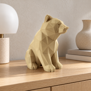 06 сайт Интерьерная полигональная фигурка Медведь из ABS бежевая 3D-печать