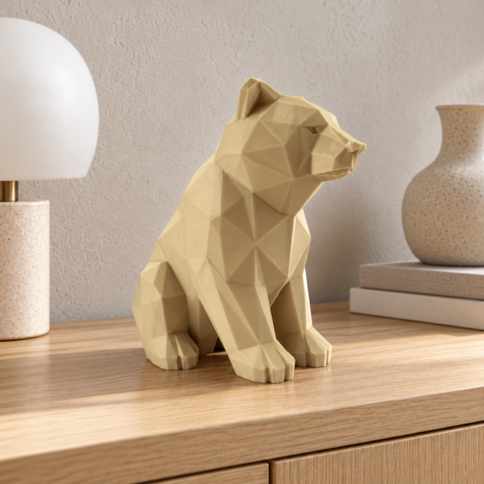 06 сайт Интерьерная полигональная фигурка Медведь из ABS бежевая 3D-печать