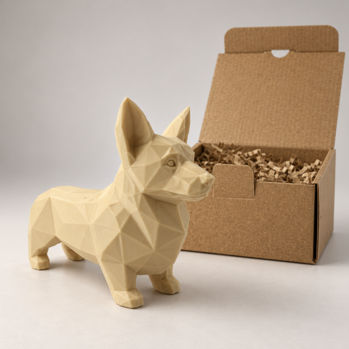 07 сйт Интерьерная полигональная фигурка Корги из ABS бежевая 3D-печать